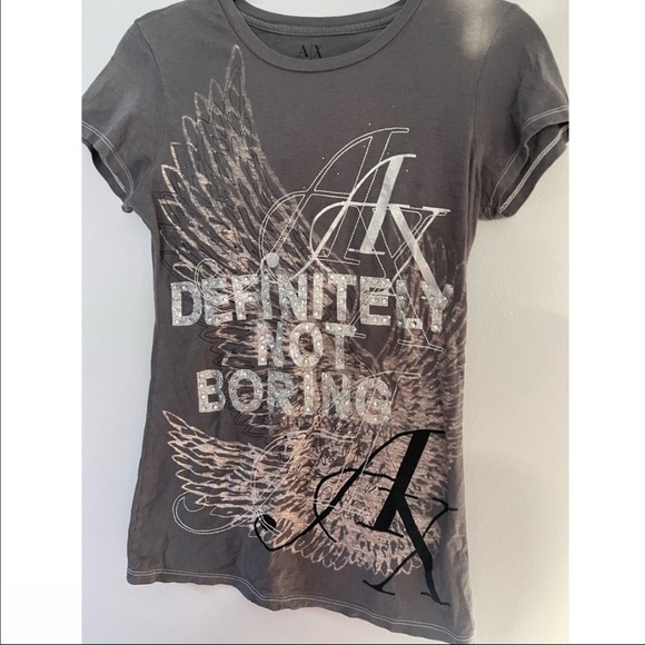 Y2K Armani Exchange Definitely Not Boring Sparkly Graphic Baby Tee Small - Picture 2 of 4